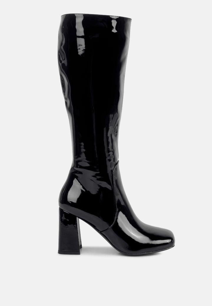 hypnotize patent pu block heeled calf boots#color_black