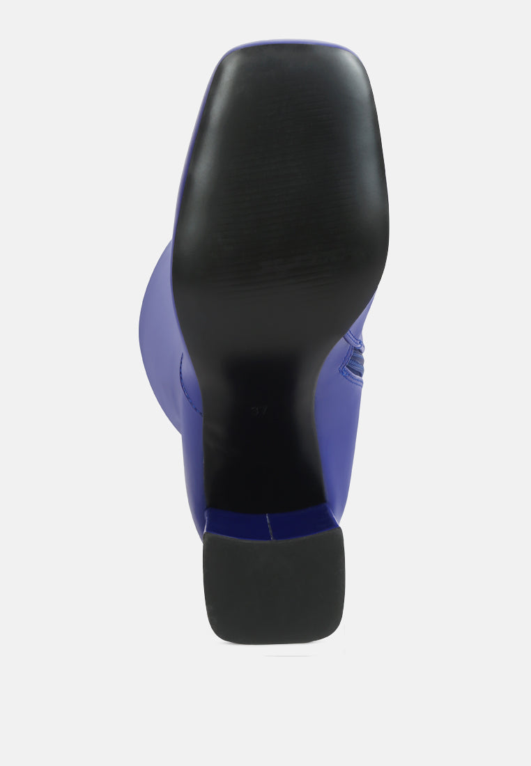 hypnotize patent pu block heeled calf boots#color_blue