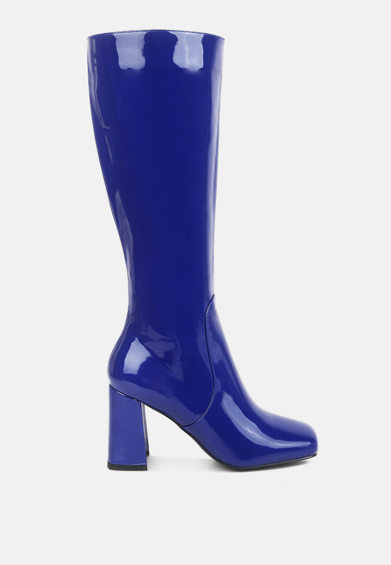 hypnotize patent pu block heeled calf boots#color_blue
