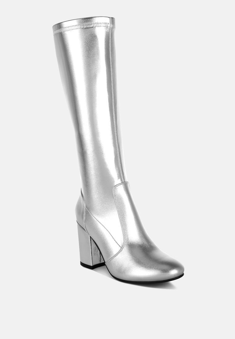 metallic pleather long boots by mode#color_silver