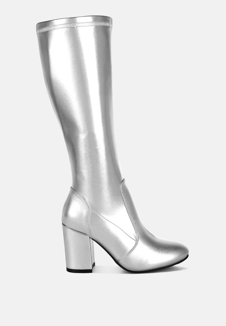metallic pleather long boots by mode#color_silver