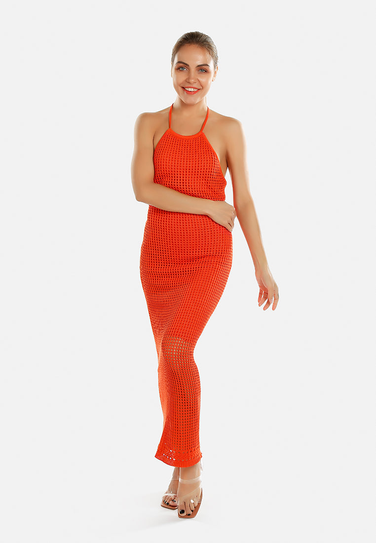 halter neck backless dress by ruw#color_orange