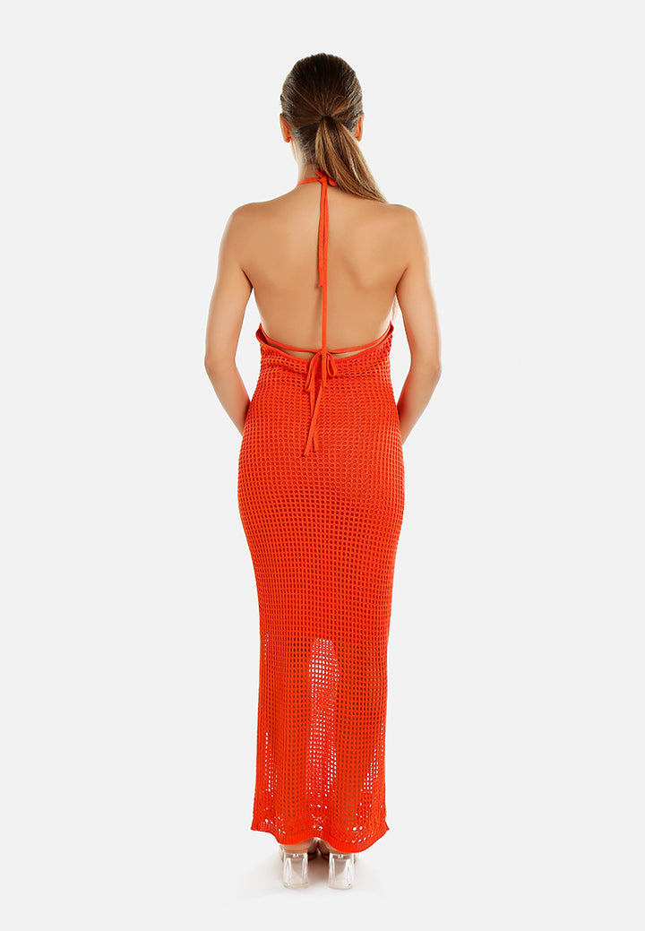 halter neck backless dress by ruw#color_orange