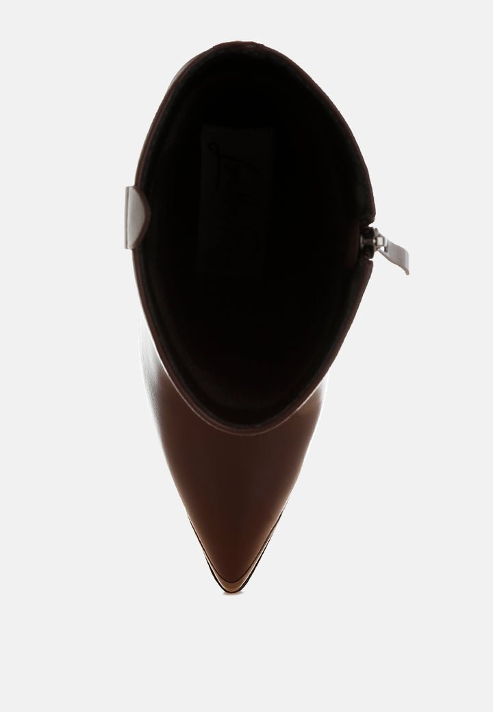 hatter pointed toe faux leather boots#color_brown