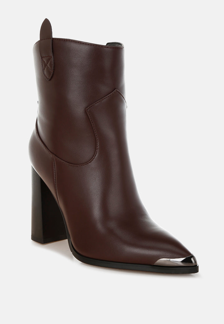 hatter pointed toe faux leather boots#color_brown
