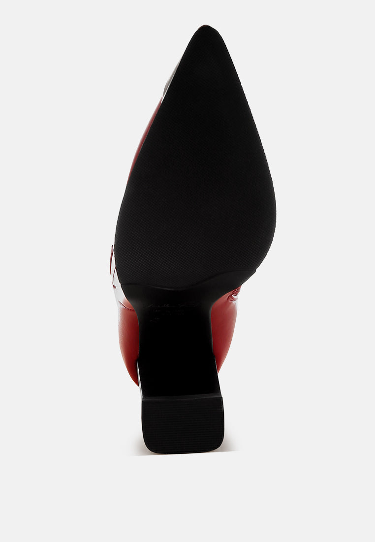 hatter pointed toe faux leather boots#color_red