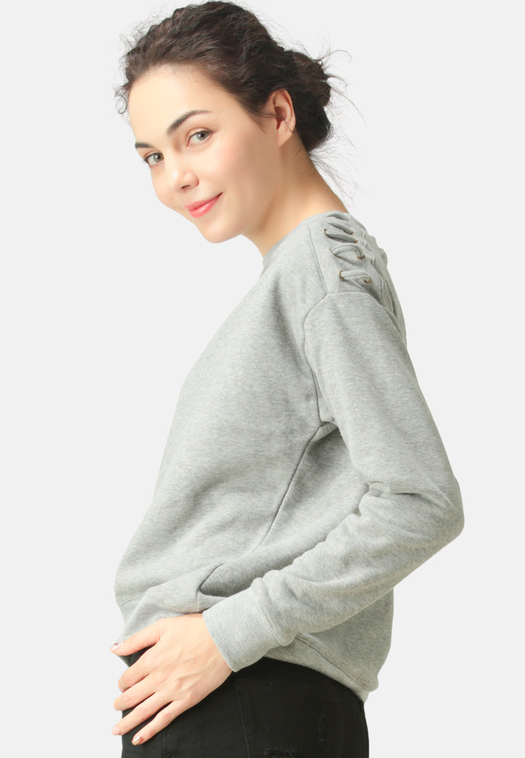 sweatshirt with shoulder lace loop#color_grey