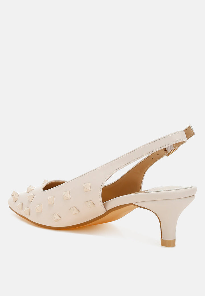 stud embellished kitten heels by ruw#color_beige