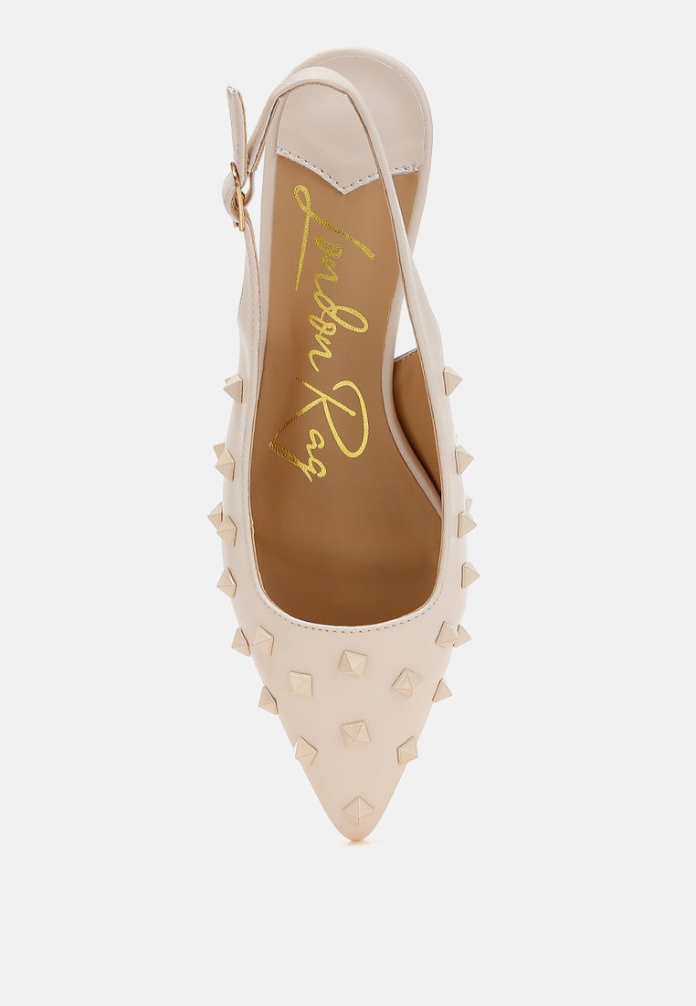 stud embellished kitten heels by ruw#color_beige