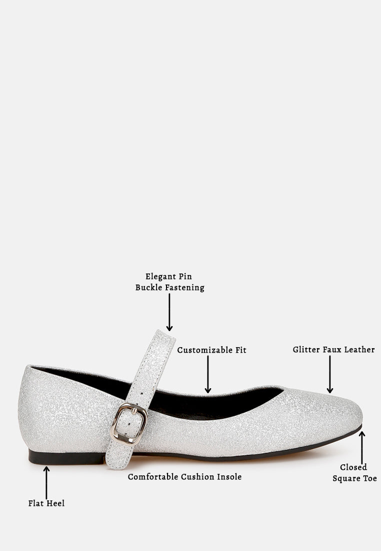 glitter pin buckle ballerinas by RUW#colour_silver