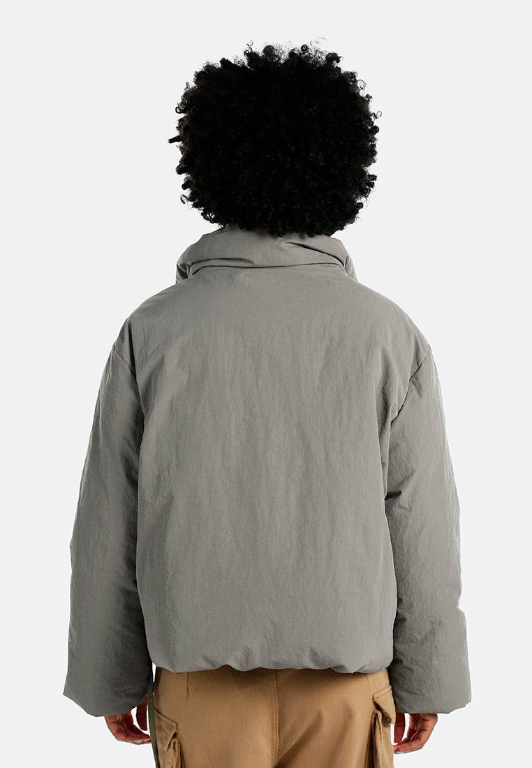 high-neck tie waist quilted jacket#color_taupe