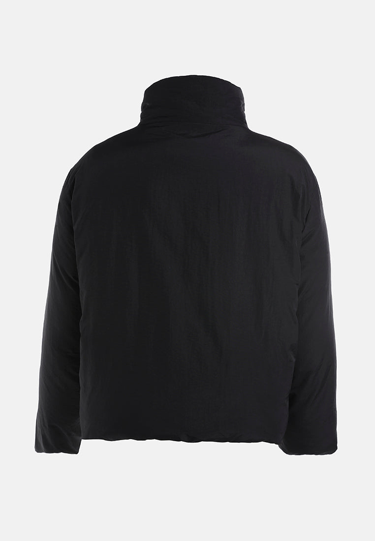 high-neck tie waist quilted jacket#color_black