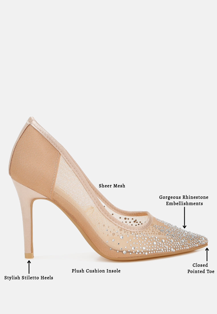 mesh rhinestone stiletto pumps by ruw#color_beige