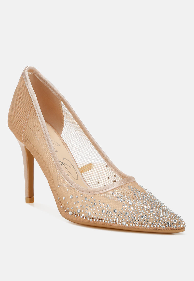 mesh rhinestone stiletto pumps by ruw#color_beige