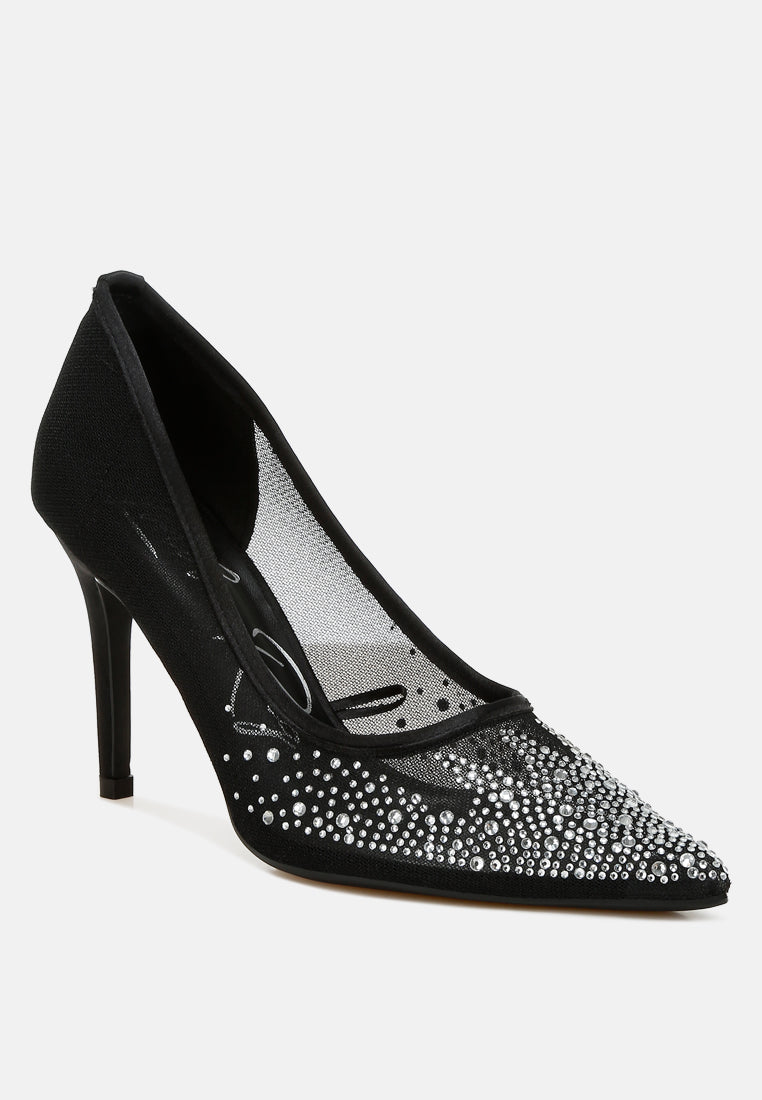 mesh rhinestone stiletto pumps by ruw#color_black