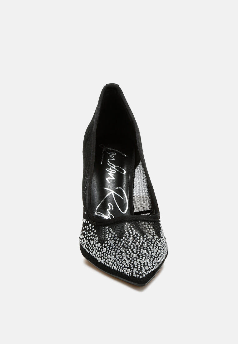 mesh rhinestone stiletto pumps by ruw#color_black