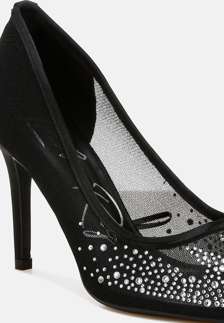 mesh rhinestone stiletto pumps by ruw#color_black