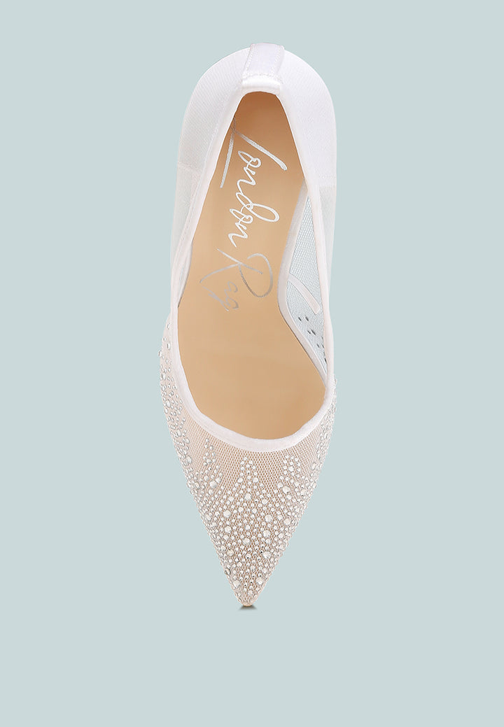 mesh rhinestone stiletto pumps by ruw#color_white