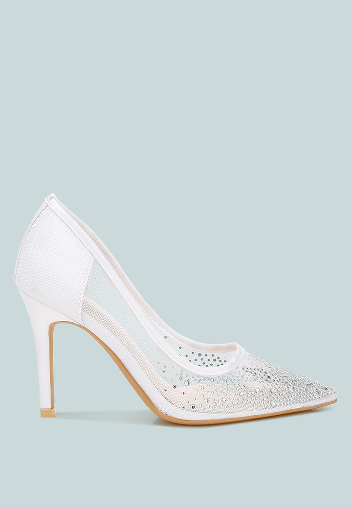 mesh rhinestone stiletto pumps by ruw#color_white