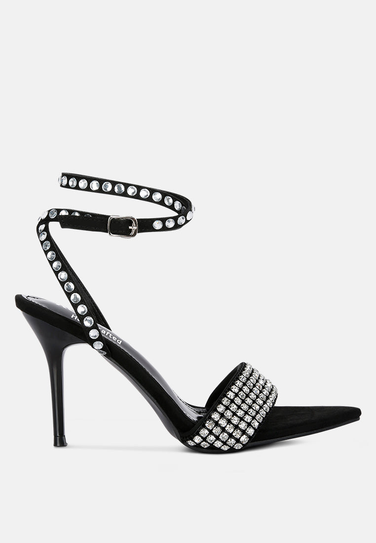 Sandalias negras de tacón alto con strass de Zurin