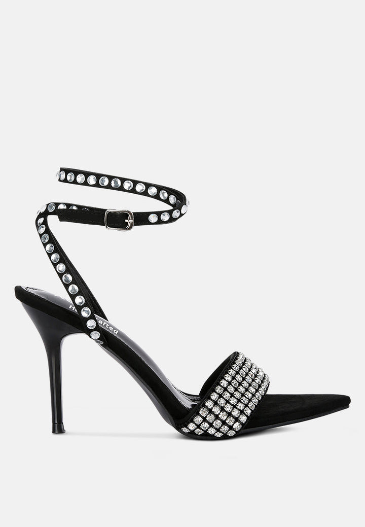 Sandalias negras de tacón alto con strass de Zurin