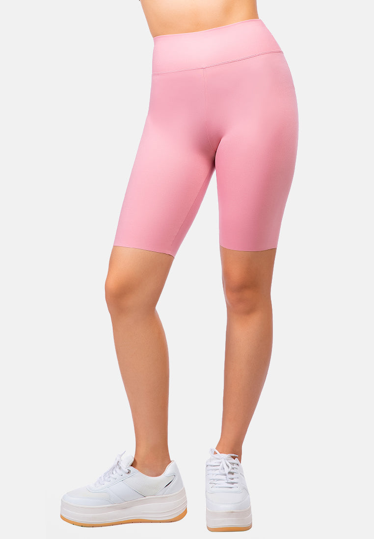 high waist biker short tights#color_pink
