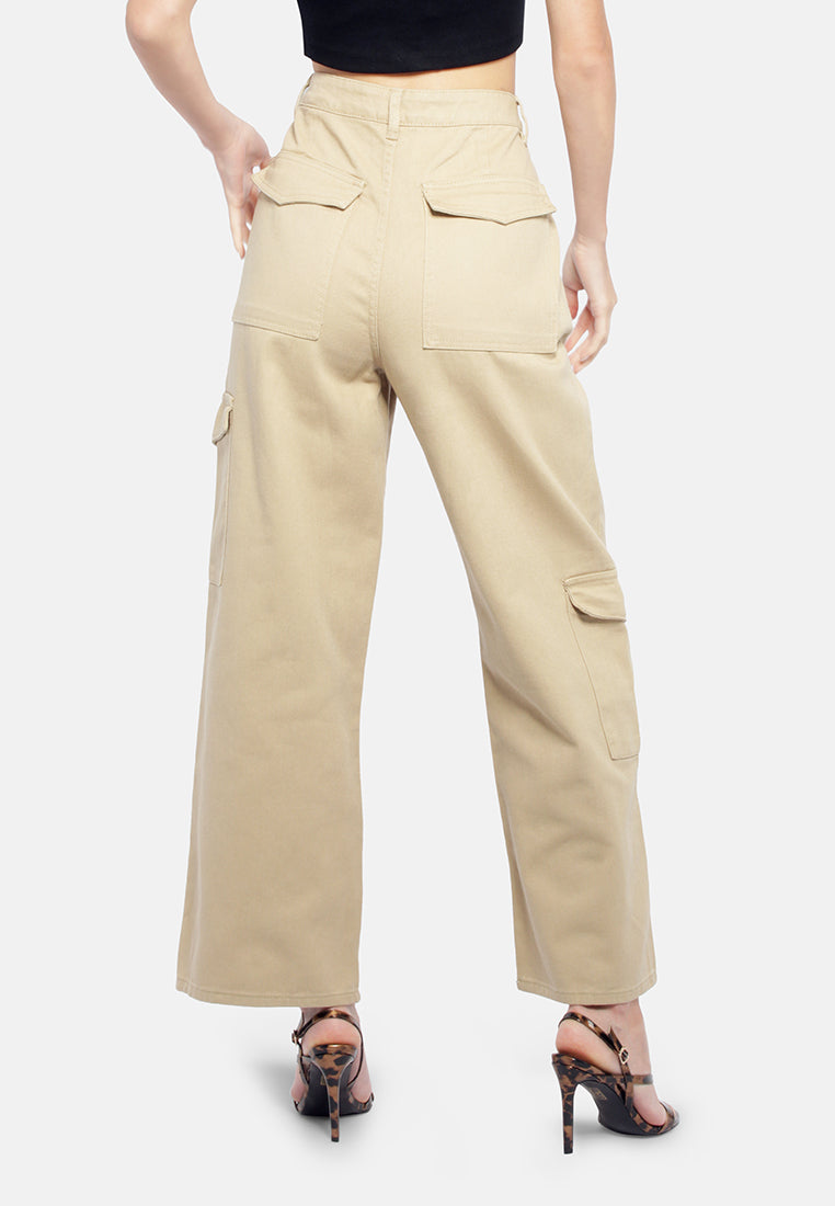 high waist cargo pocket pants#color_camel