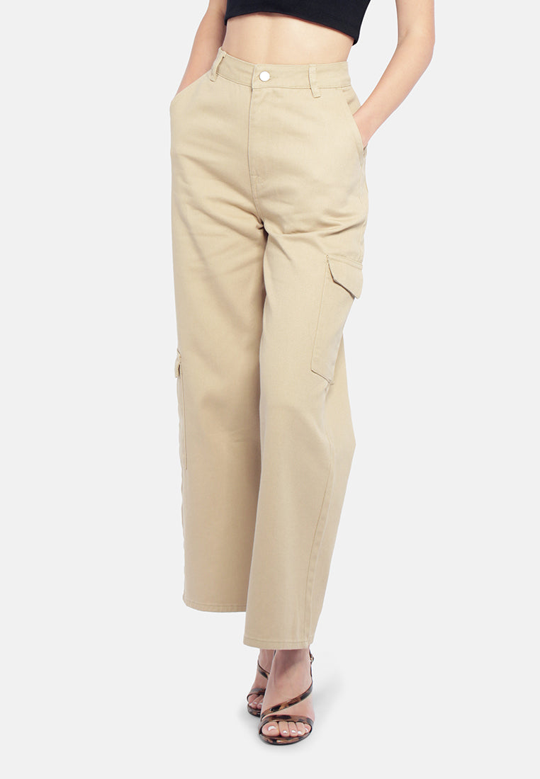 high waist cargo pocket pants#color_camel