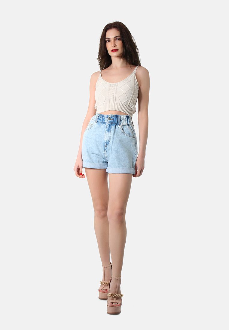 high waist denim shorts#color_blue