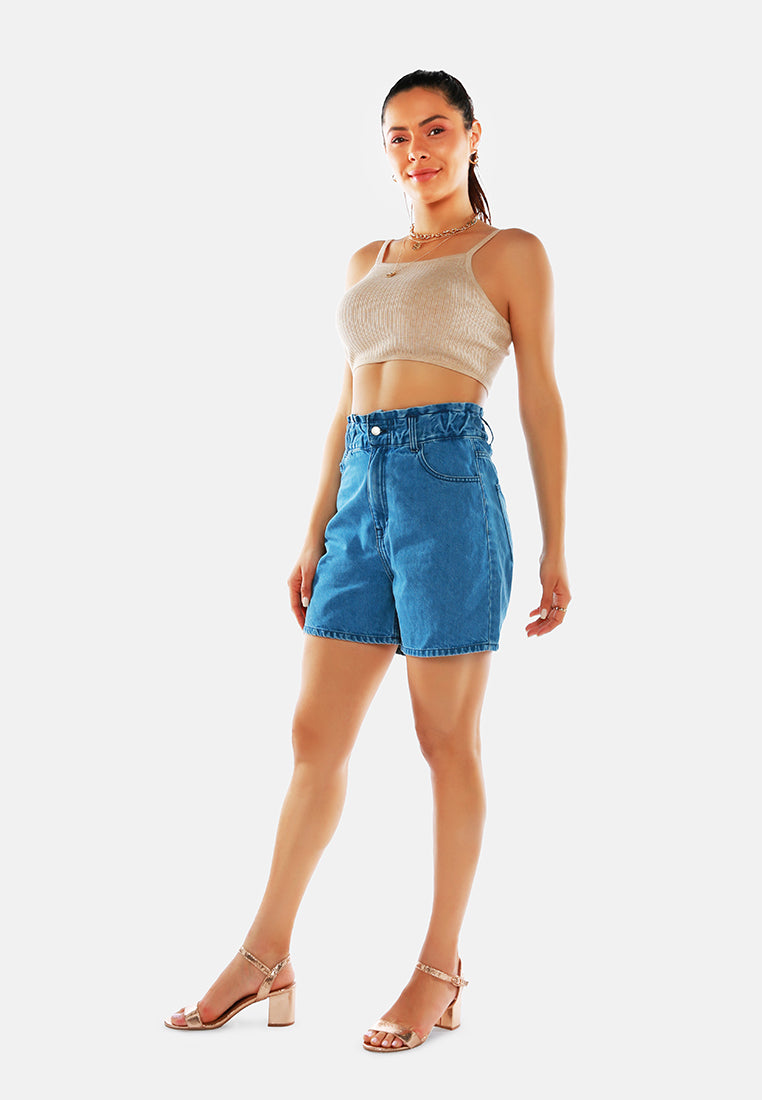 high waist denim shorts#color_mid-blue