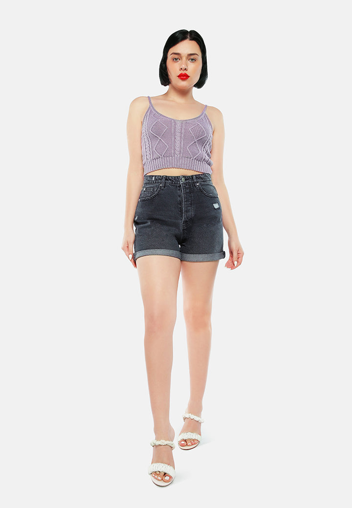 black high waist ripped denim shorts#color_black