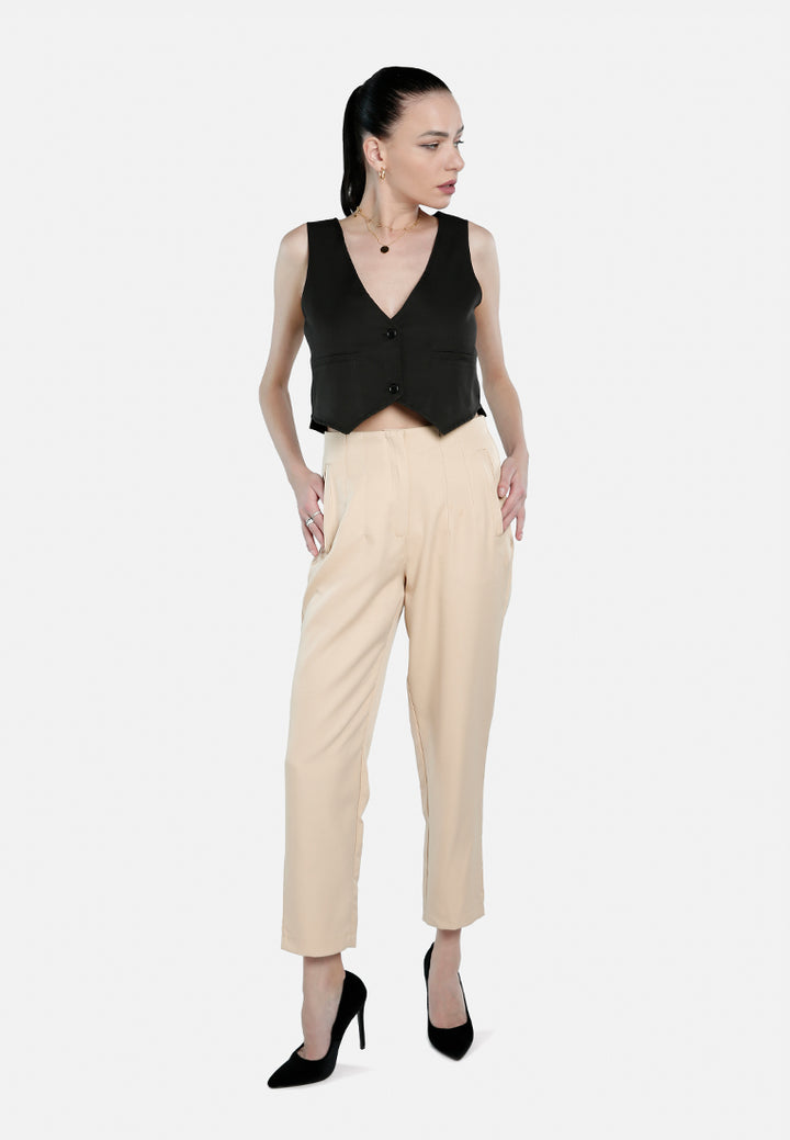 high waist semi casual trouser by ruw#color_beige