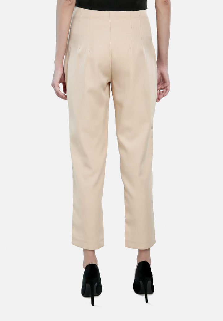 high waist semi casual trousers#color_beige