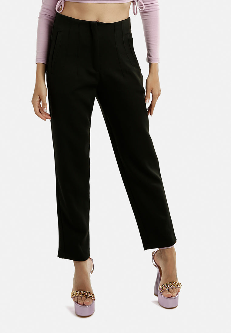 high waist semi casual trousers#color_black