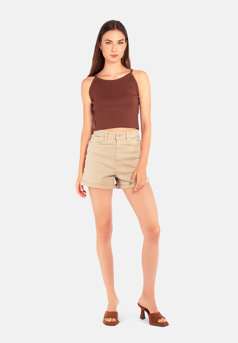 high waist shorts#color_beige