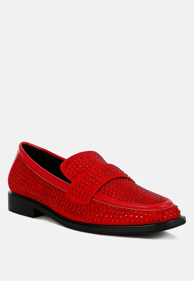 hobbs rhinestones embellished loafers#color_red