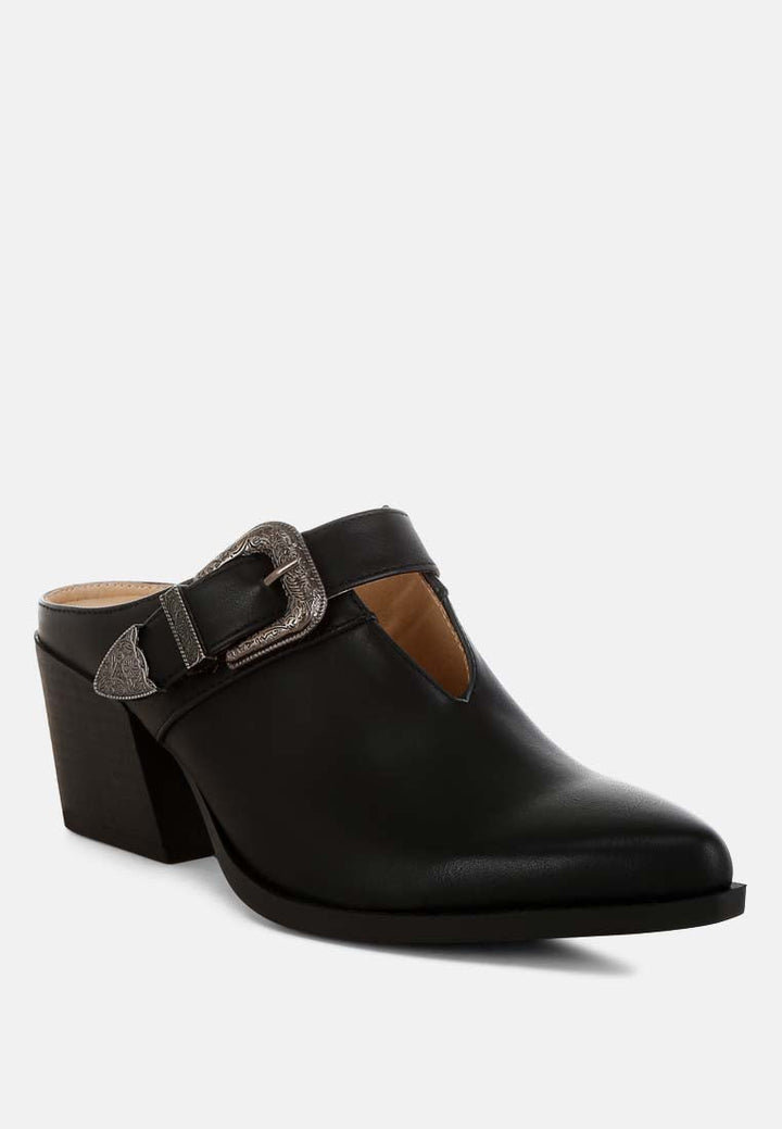 holler carved buckle statement mules#color_black