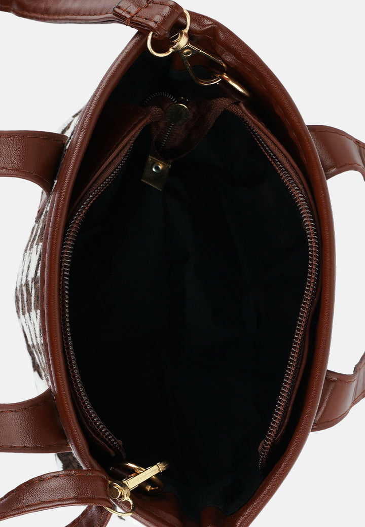 houndstooth pattern handbag#color_brown