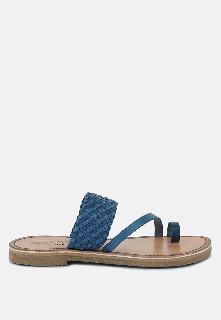 isidora braided leather flat sandal#color_blue