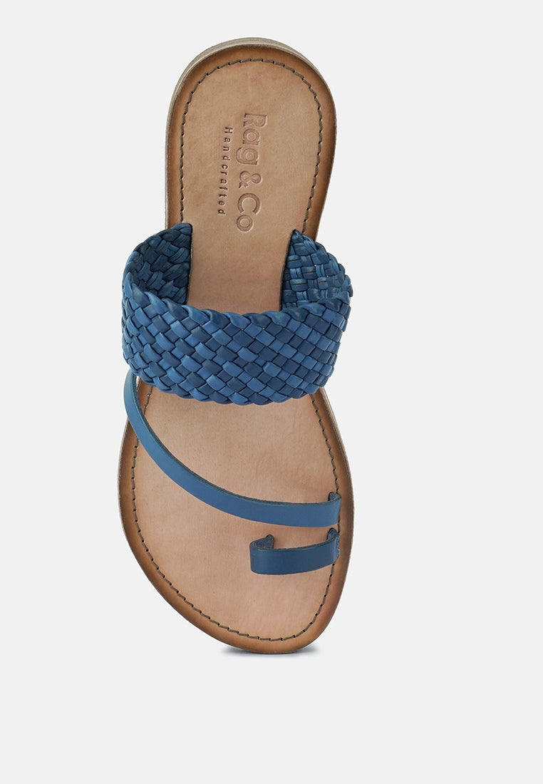 isidora braided leather flat sandal#color_blue