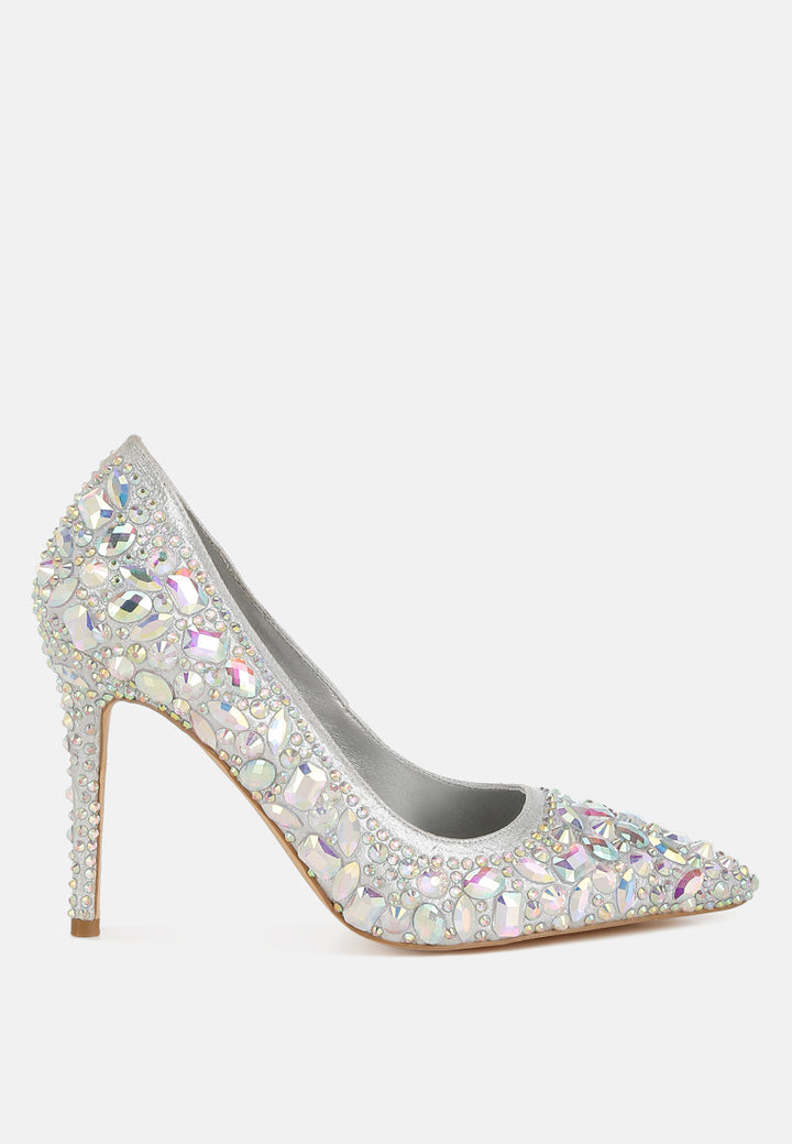 iceout diamante & rhinestone embellishments pumps#color_silver