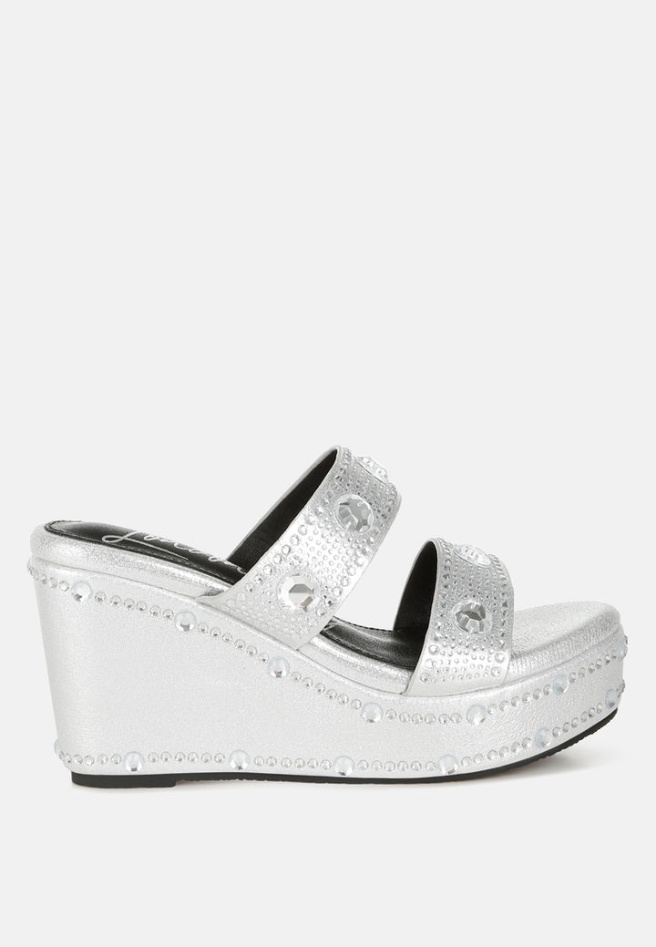 iki diki rhinestone & diamante wedge sandals#color_silver