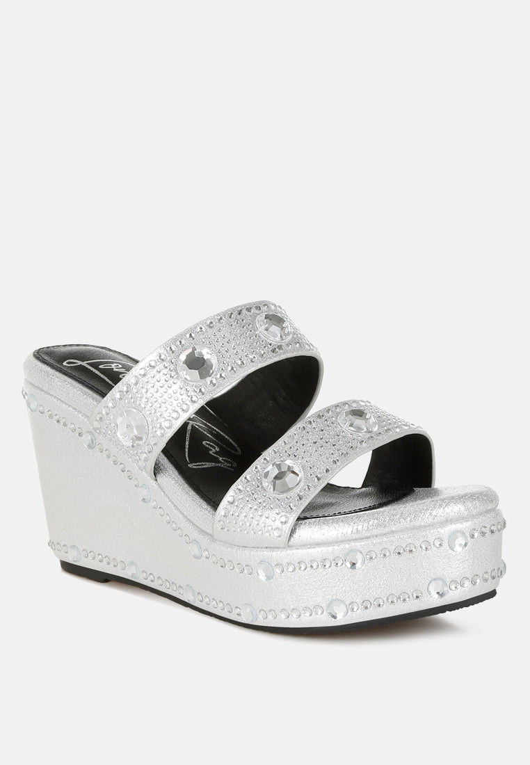 iki diki rhinestone & diamante wedge sandals#color_silver