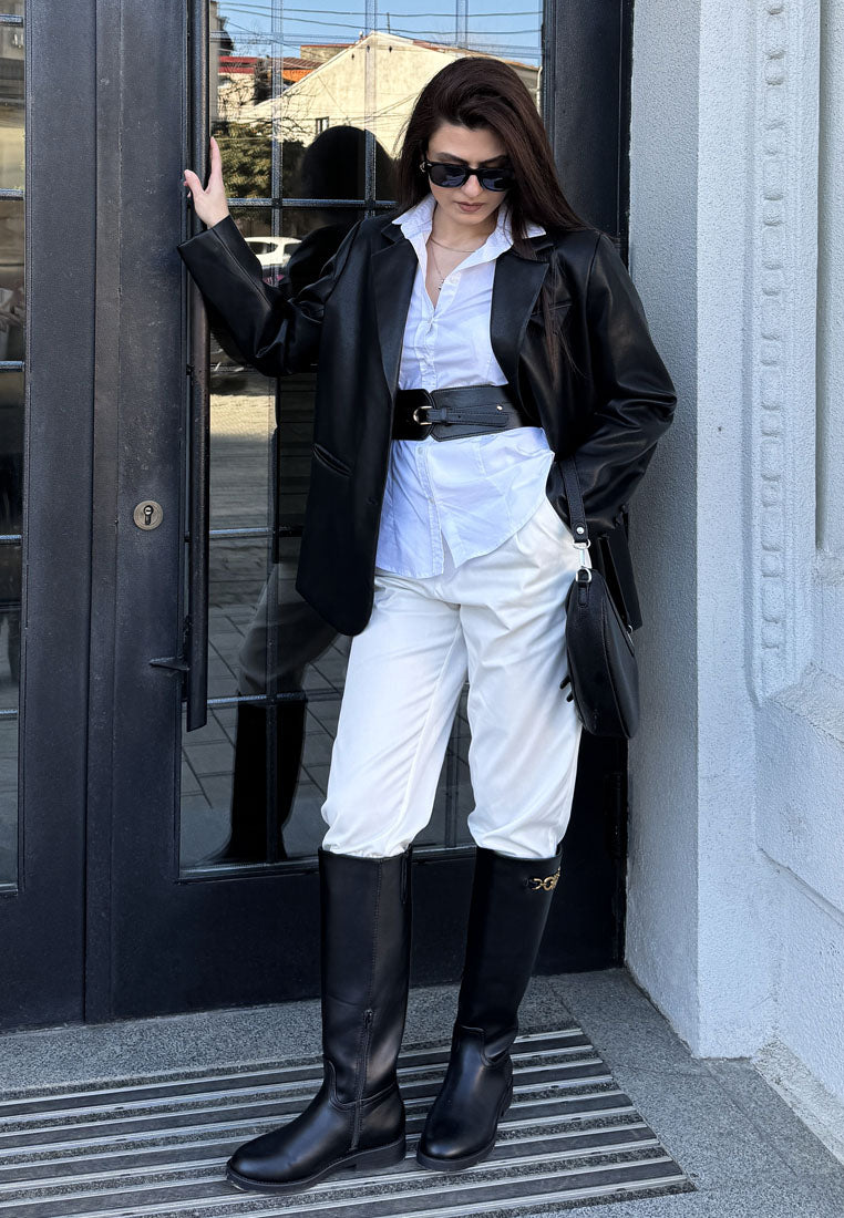 metal chain link detail calf boots by rag#color_black