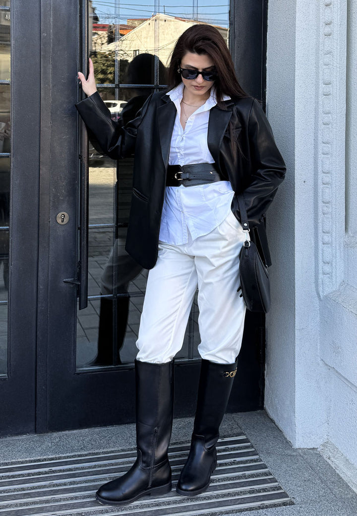 metal chain link detail calf boots by rag#color_black