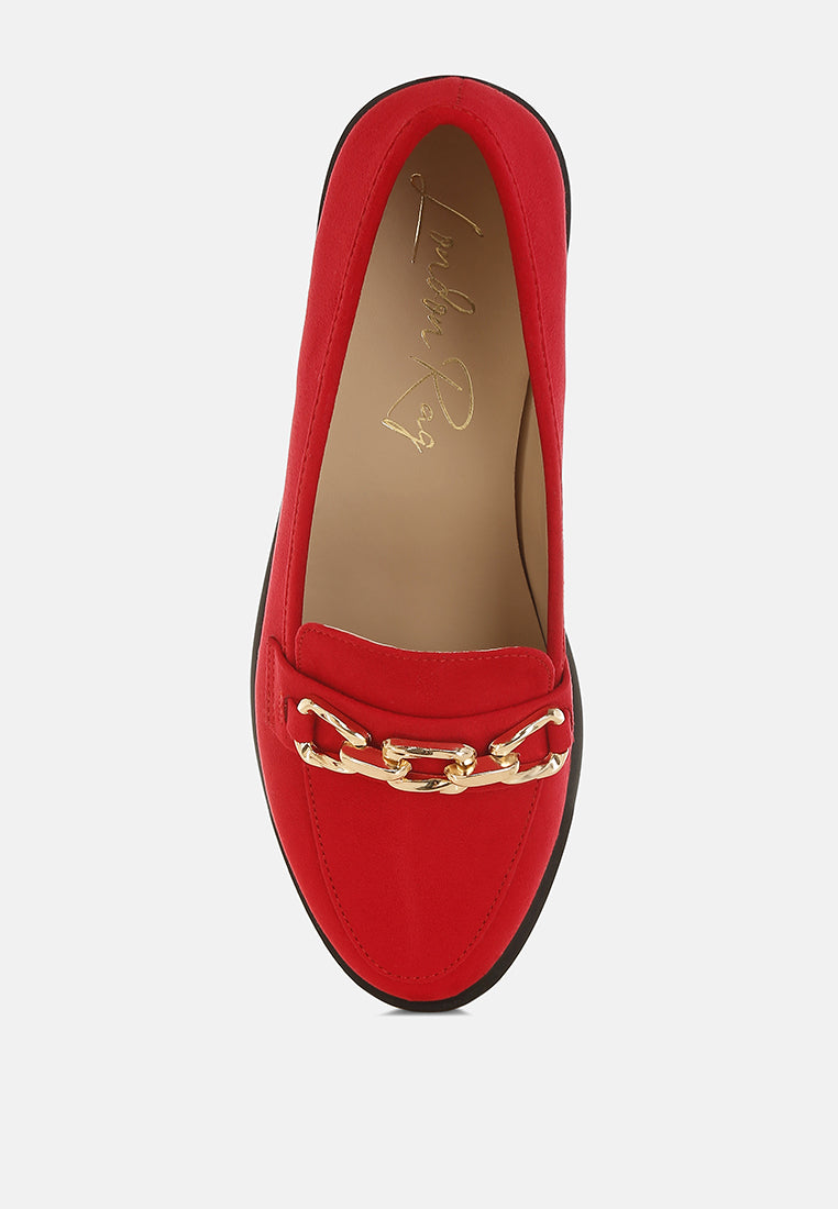 jacop micro suede metal chain link loafers#color_red