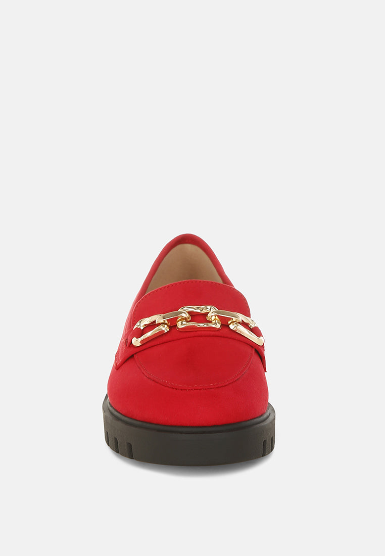 jacop micro suede metal chain link loafers#color_red