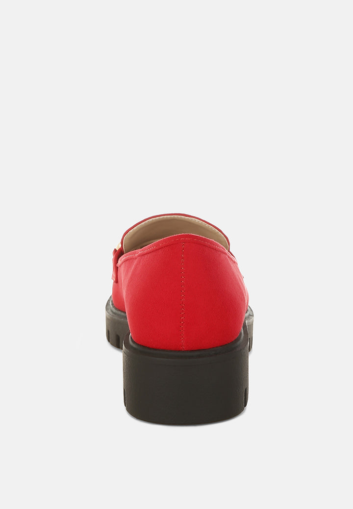 jacop micro suede metal chain link loafers#color_red