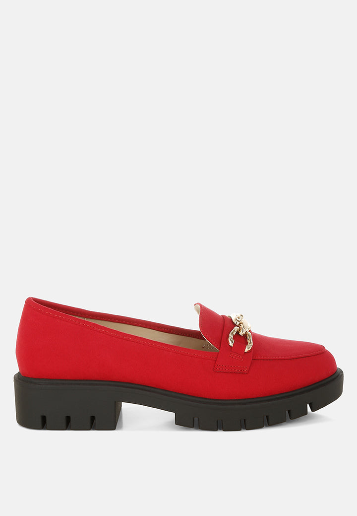jacop micro suede metal chain link loafers#color_red