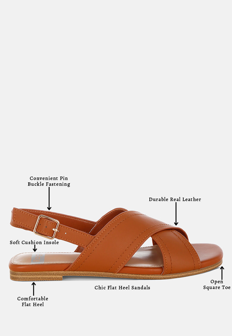 jamon classic cross-strap buckled flats by mode#color_tan